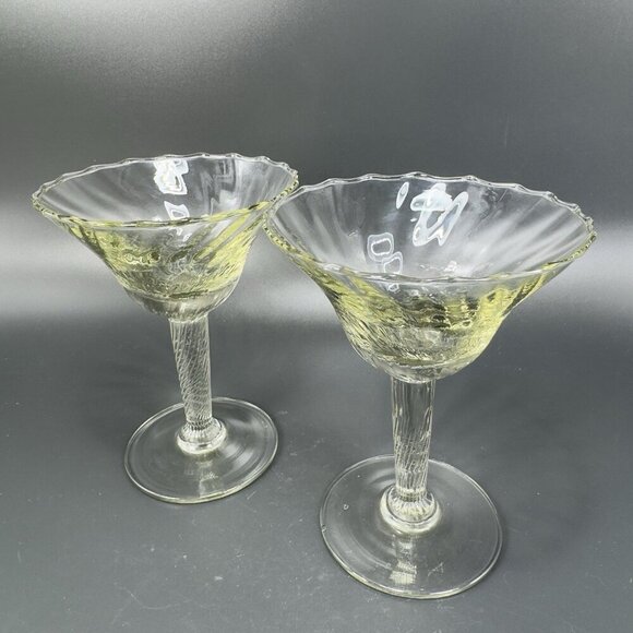 Vintage Venetian Barware Glasses Clear Optic Italian Glass Martini Cups Set 2 - Picture 9 of 13
